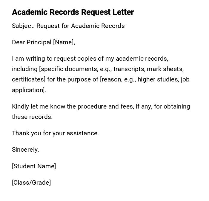 Academic Records Request Letter Academic Records Request Letter