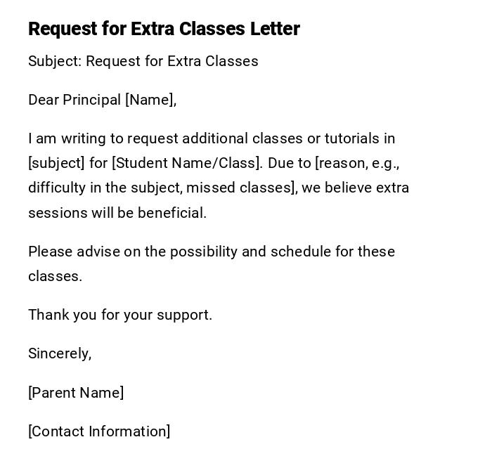 Request for Extra Classes Letter Request for Extra Classes Letter