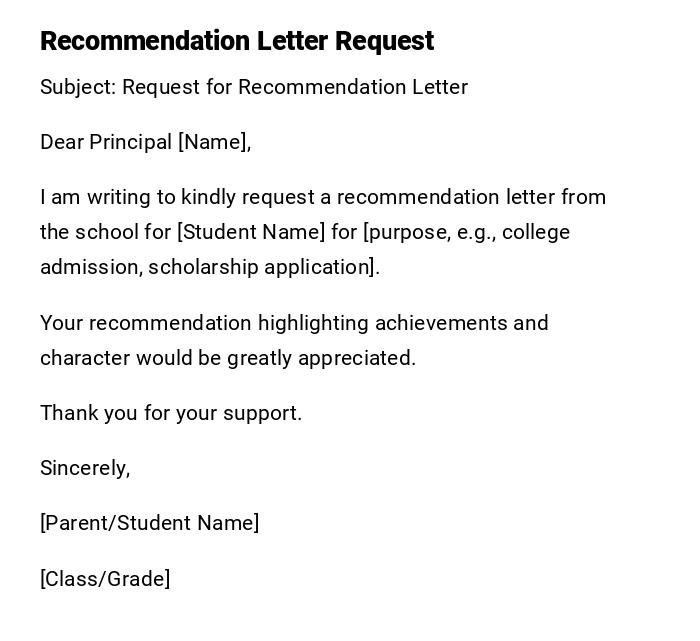 Recommendation Letter Request Recommendation Letter Request