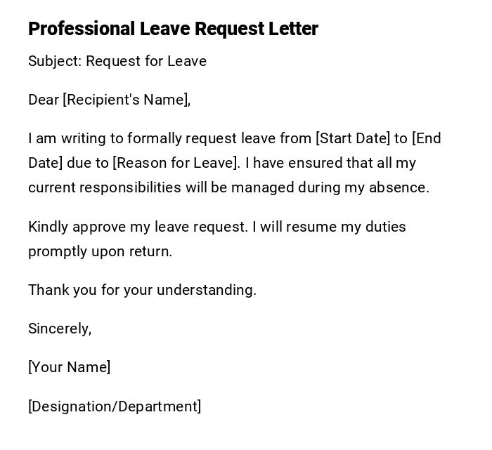 Professional Leave Request Letter Professional Leave Request Letter