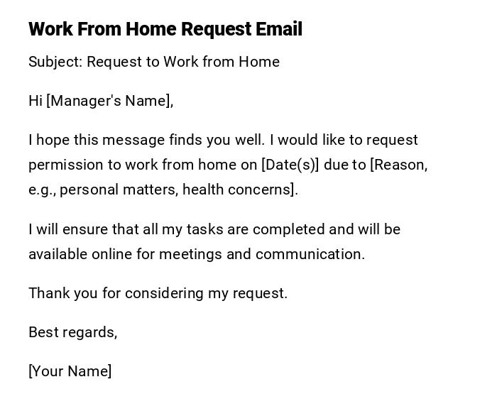 Work From Home Request Email Work From Home Request Email