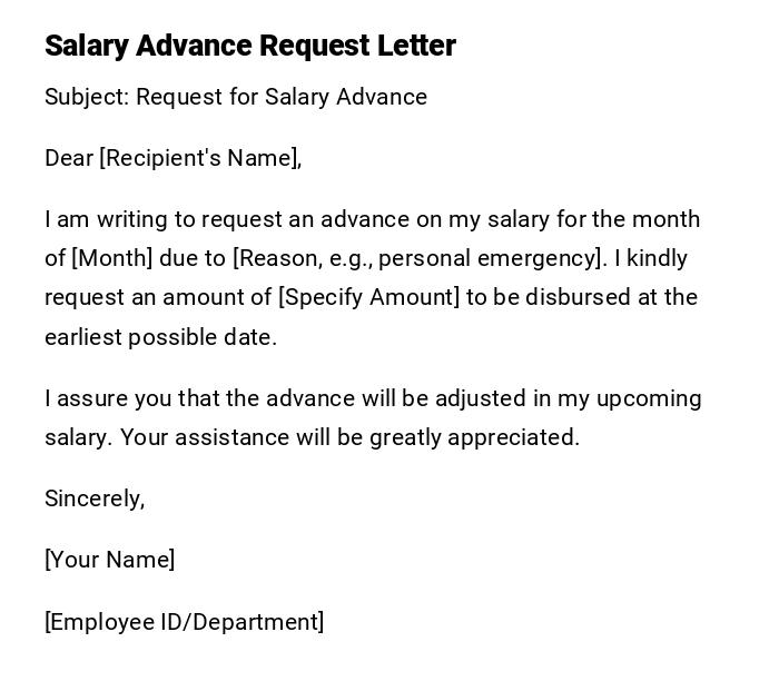 Salary Advance Request Letter Salary Advance Request Letter