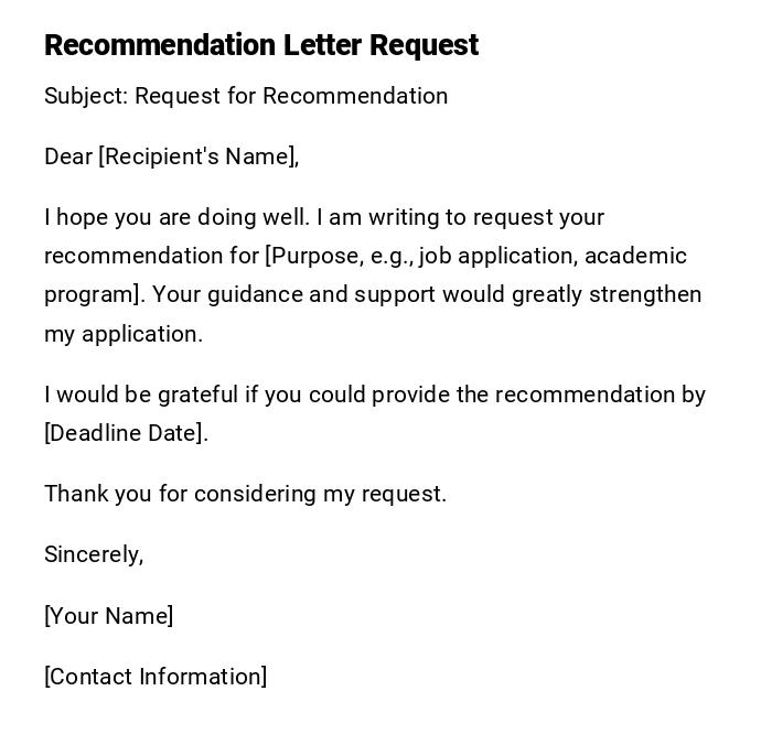 Recommendation Letter Request Recommendation Letter Request