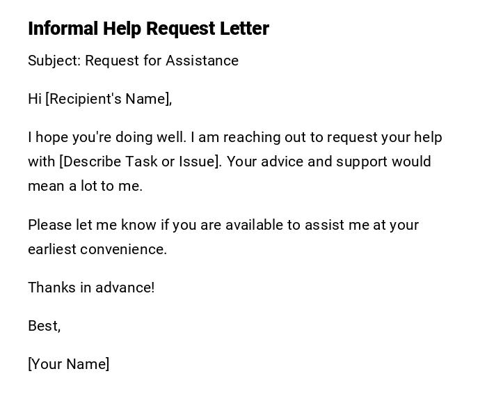 Informal Help Request Letter Informal Help Request Letter