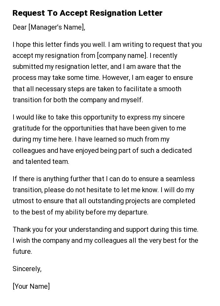 Request To Accept Resignation Letter