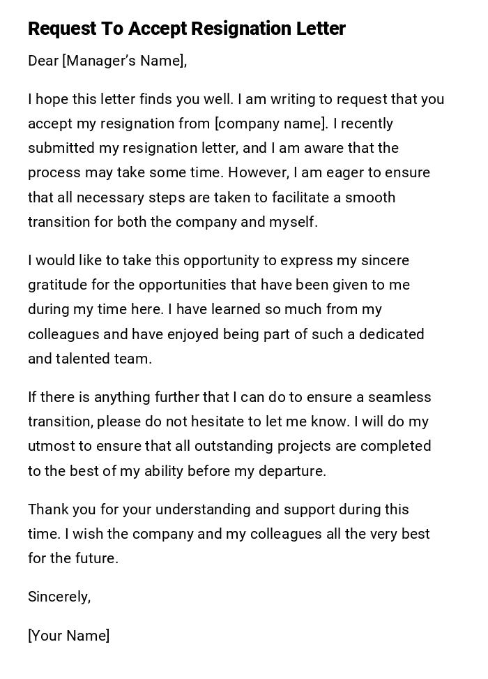 Request To Accept Resignation Letter