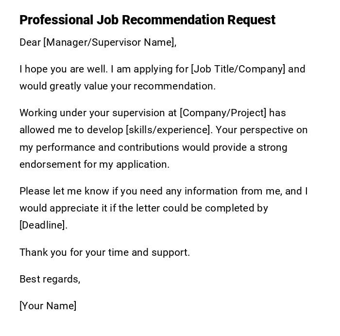 Professional Job Recommendation Request Professional Job Recommendation Request