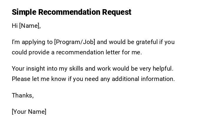 Simple Recommendation Request Simple Recommendation Request