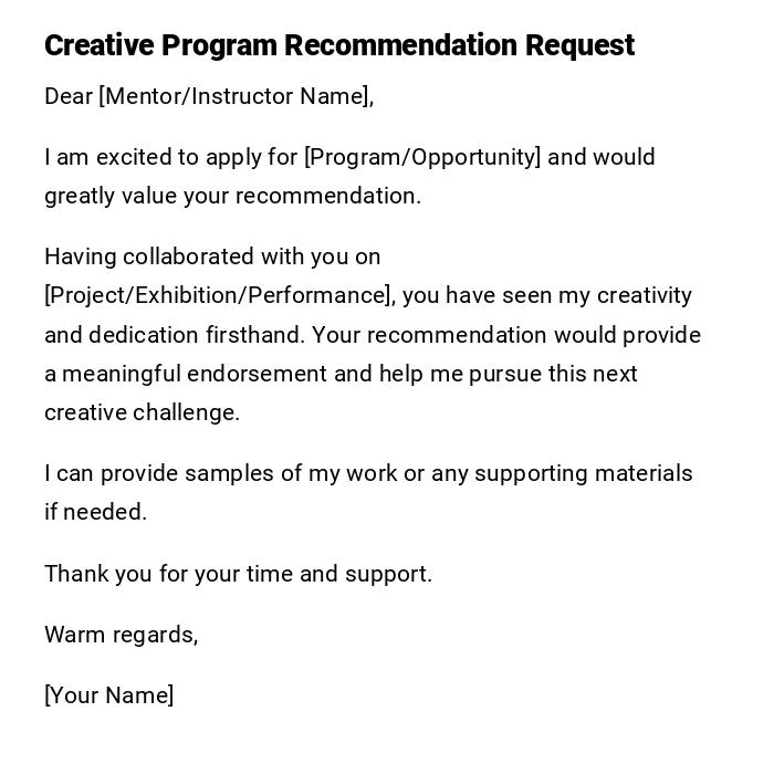 Creative Program Recommendation Request Creative Program Recommendation Request