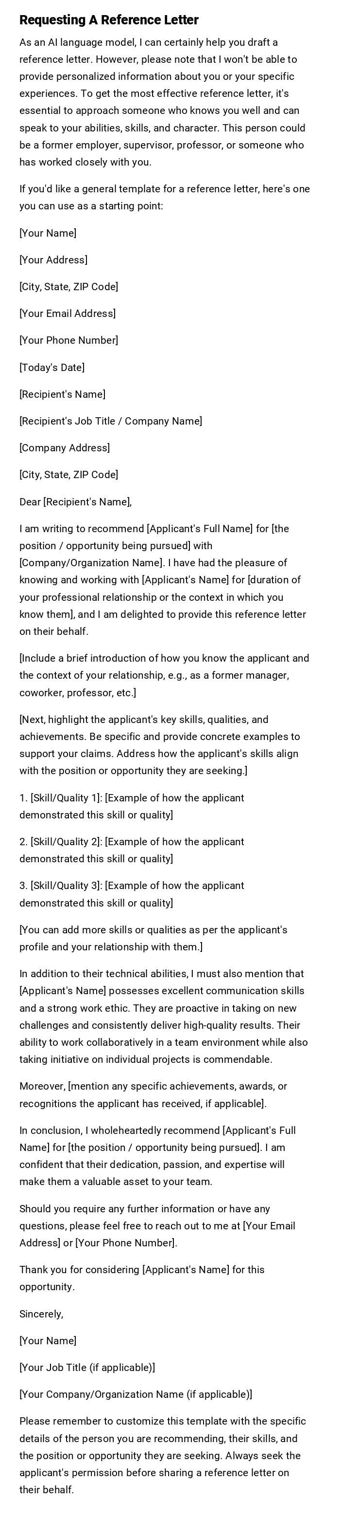 Requesting A Reference Letter Requesting A Reference Letter