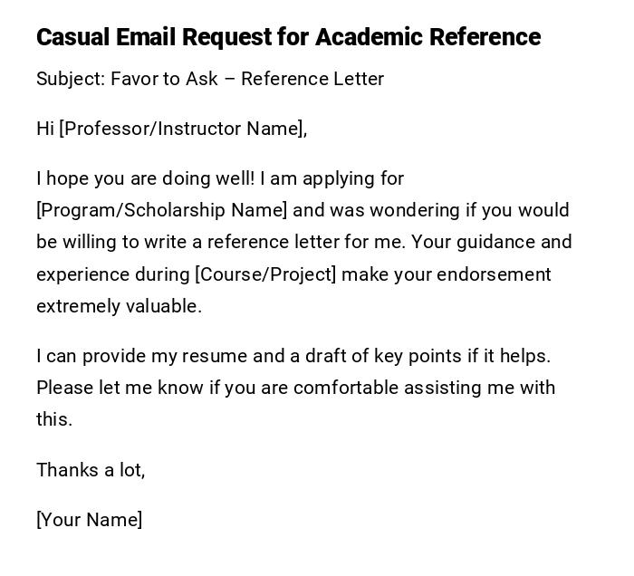 Casual Email Request for Academic Reference Casual Email Request for Academic Reference