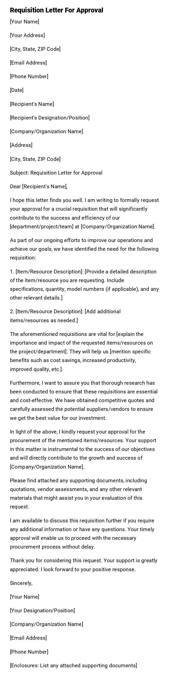 Requisition Letter For Approval