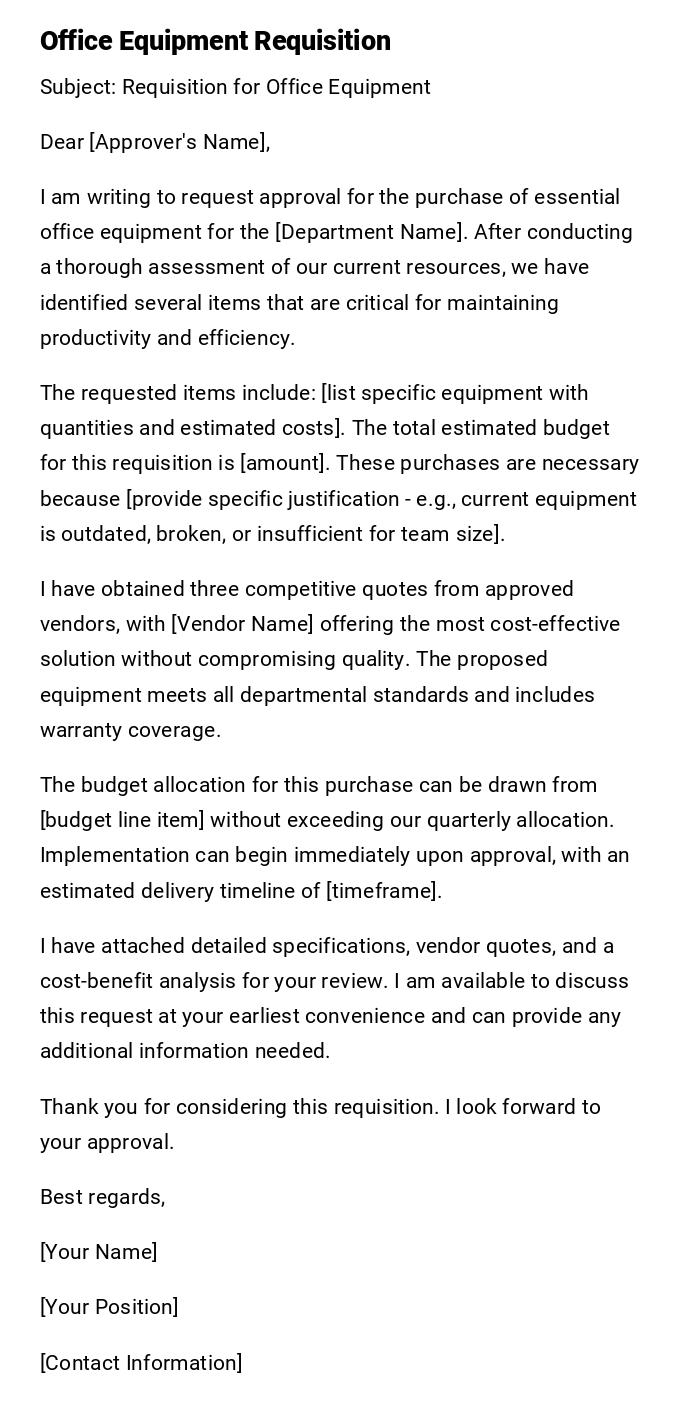 Office Equipment Requisition Office Equipment Requisition