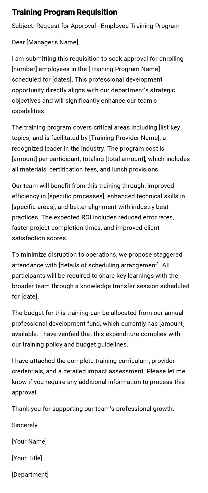 Training Program Requisition Training Program Requisition