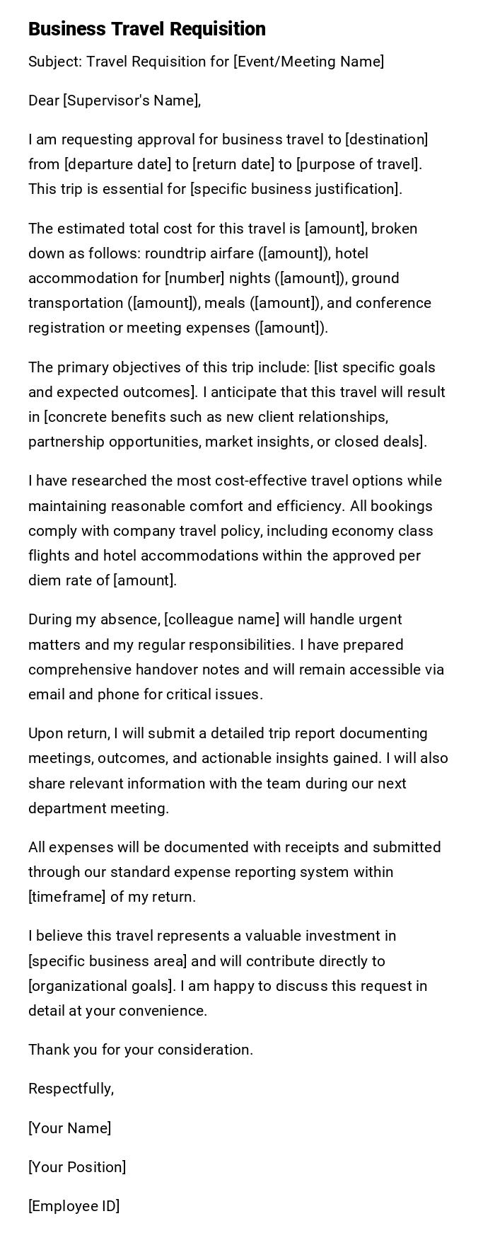 Business Travel Requisition Business Travel Requisition