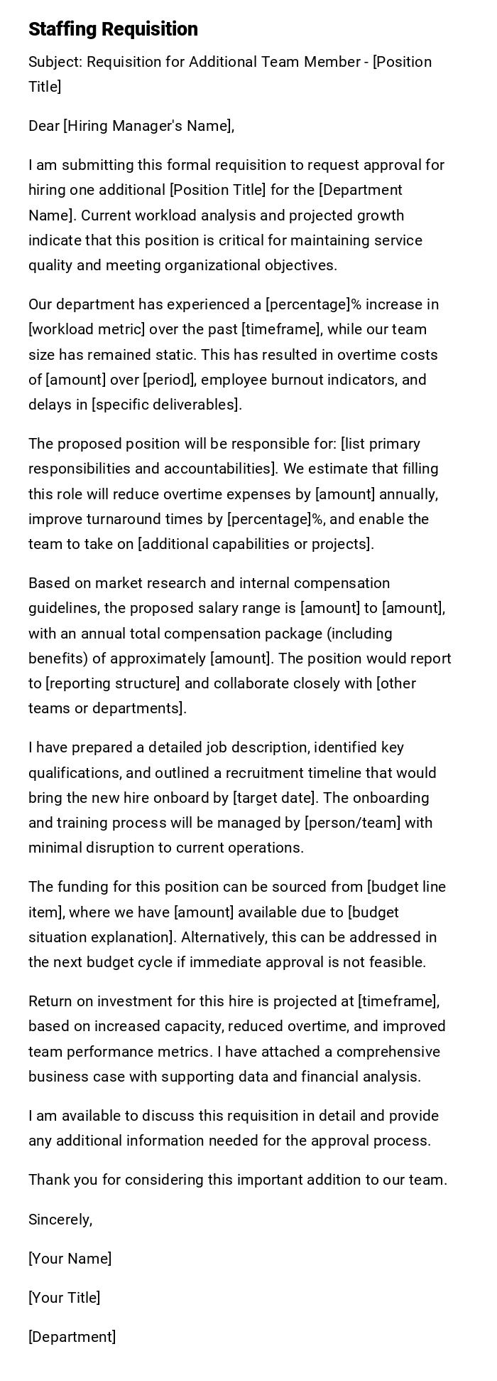 Staffing Requisition Staffing Requisition