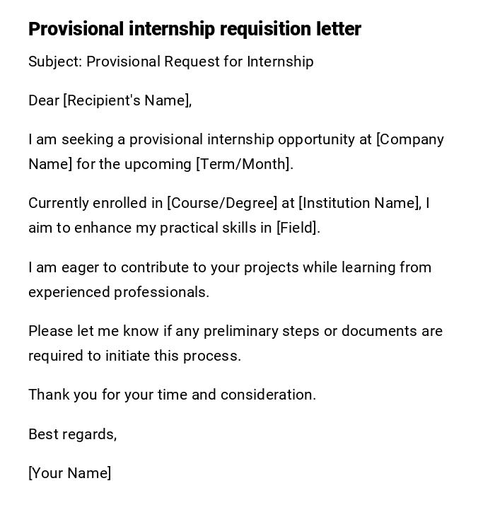 Provisional internship requisition letter Provisional internship requisition letter