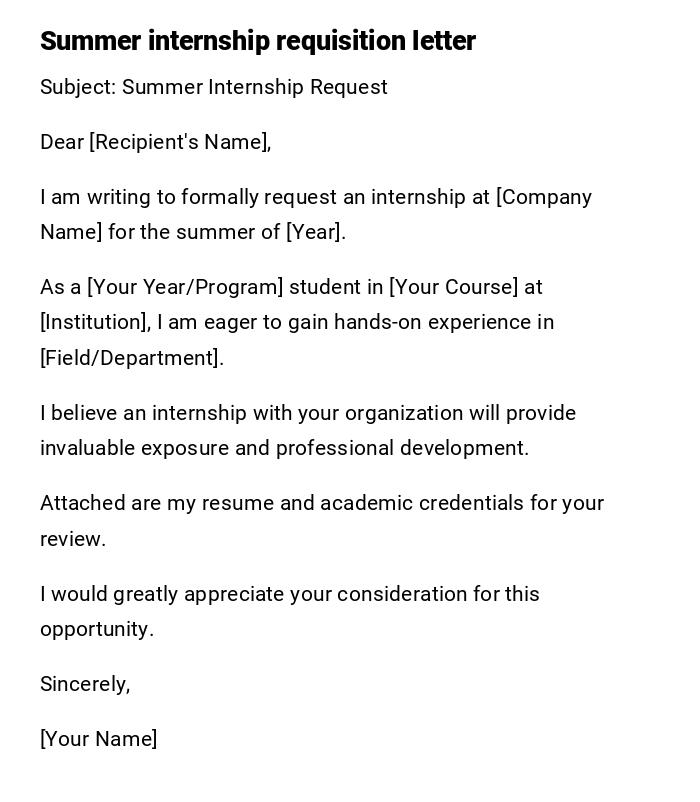 Summer internship requisition letter Summer internship requisition letter