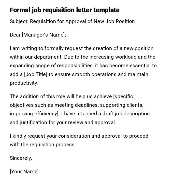 Formal job requisition letter template Formal job requisition letter template
