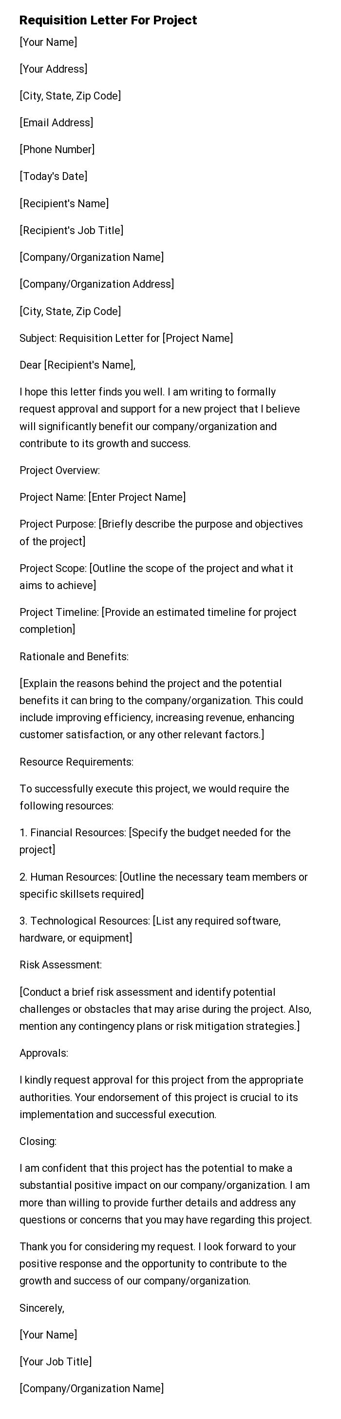 Requisition Letter For Project