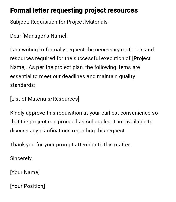 Formal letter requesting project resources Formal letter requesting project resources