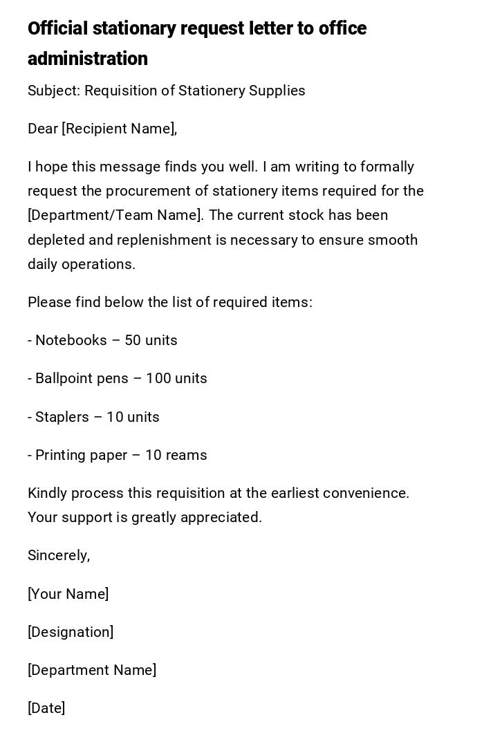 Official stationary request letter to office administration Official stationary request letter to office administration