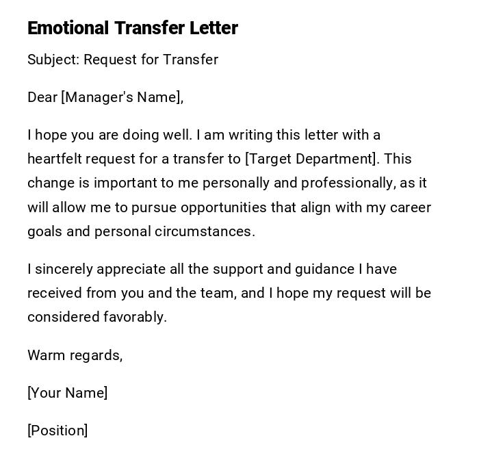 Emotional Transfer Letter Emotional Transfer Letter