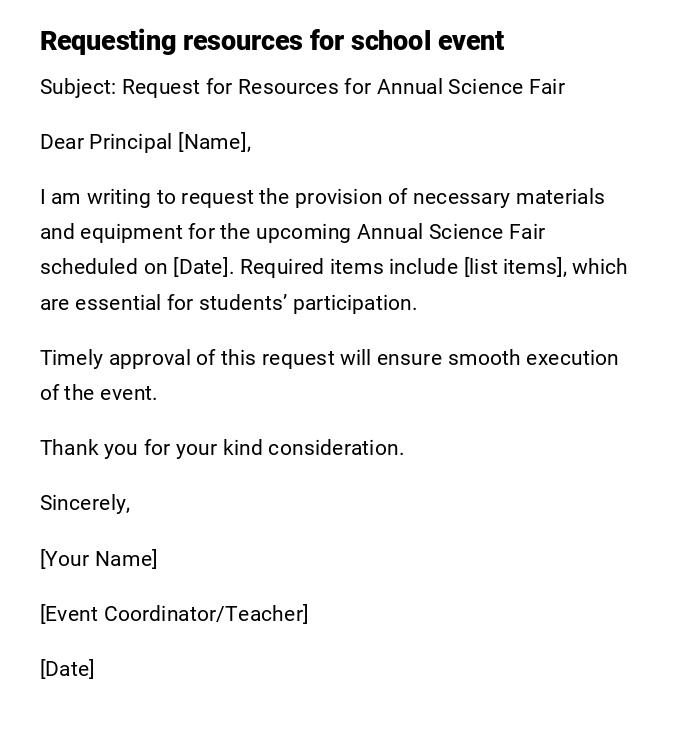Requesting resources for school event Requesting resources for school event