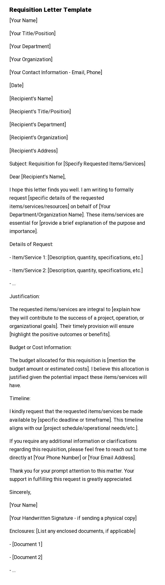 Requisition Letter Template
