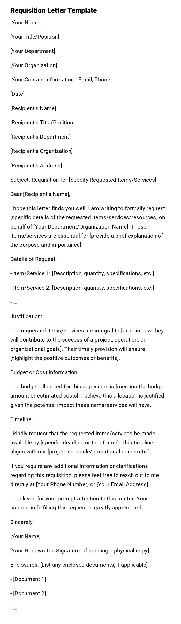 Requisition Letter Template