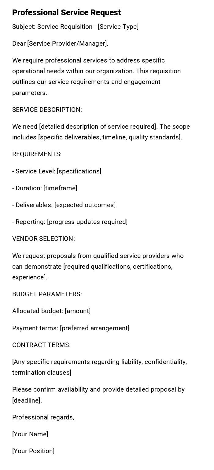 Professional Service Request Professional Service Request