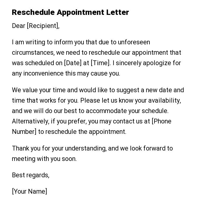 Reschedule Appointment Letter
