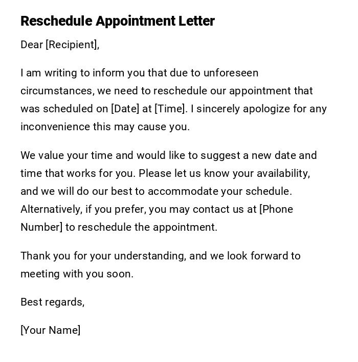 Reschedule Appointment Letter