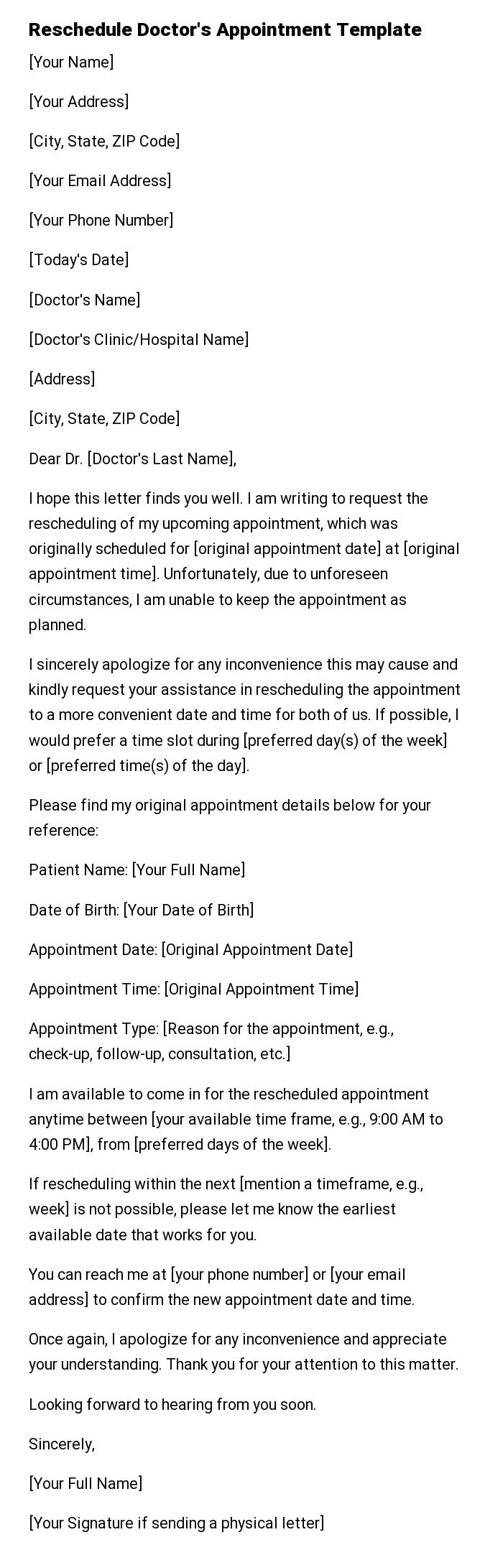 Reschedule Doctor's Appointment Template