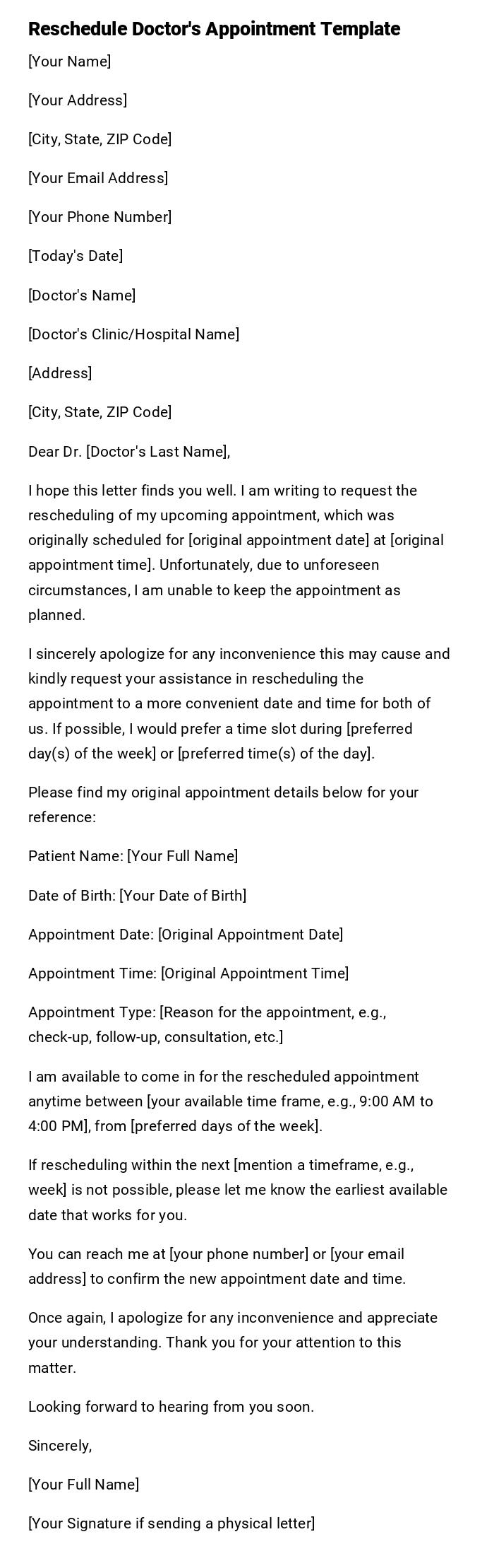 Reschedule Doctor's Appointment Template