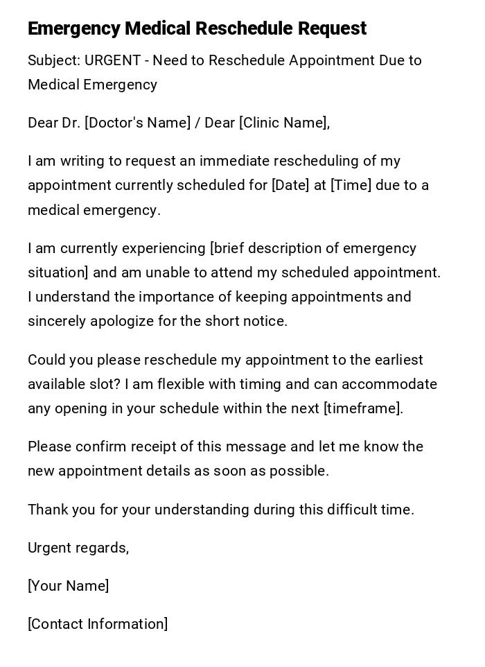 Emergency Medical Reschedule Request Emergency Medical Reschedule Request
