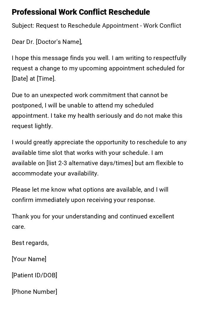 Professional Work Conflict Reschedule Professional Work Conflict Reschedule