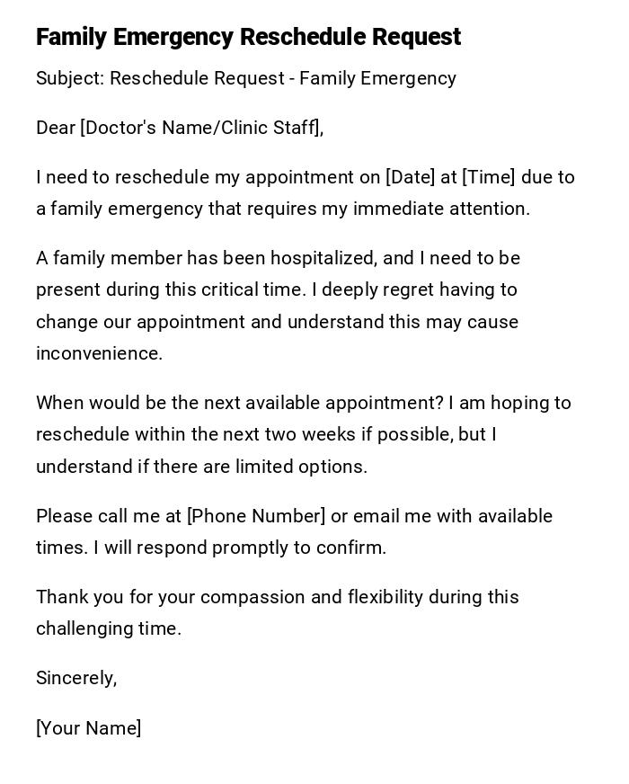 Family Emergency Reschedule Request Family Emergency Reschedule Request