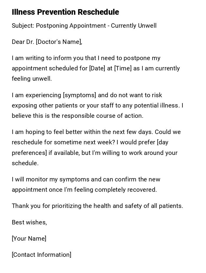 Illness Prevention Reschedule Illness Prevention Reschedule