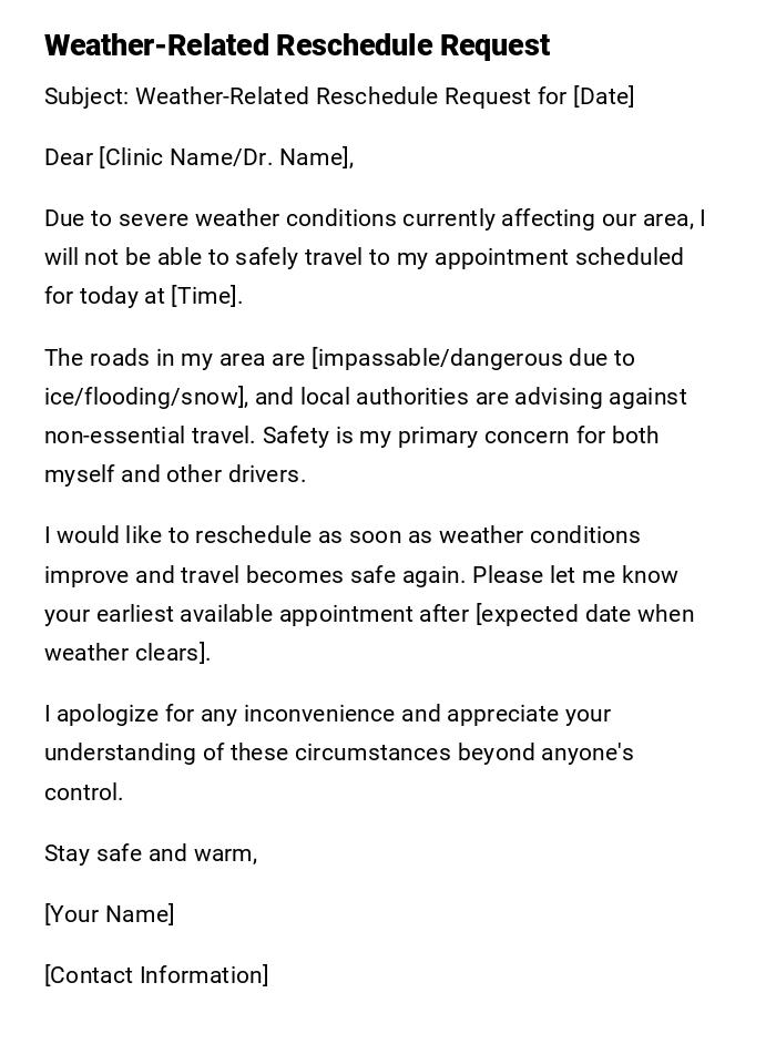 Weather-Related Reschedule Request Weather-Related Reschedule Request