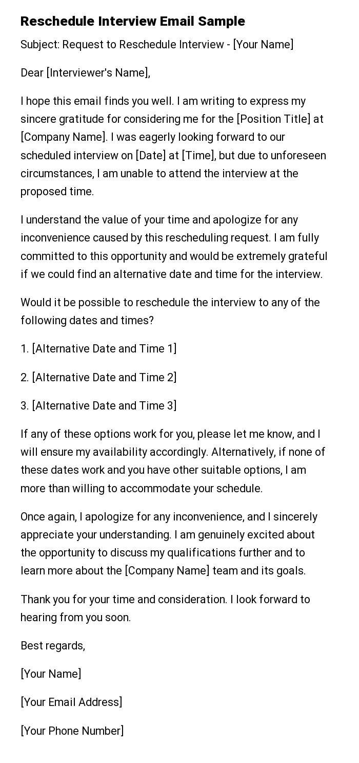 Reschedule Interview Email Sample