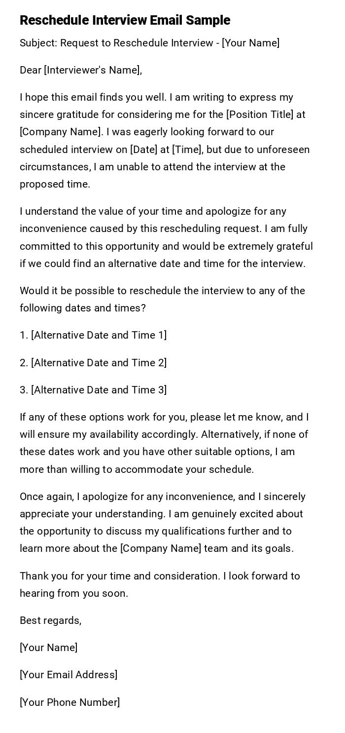 Reschedule Interview Email Sample