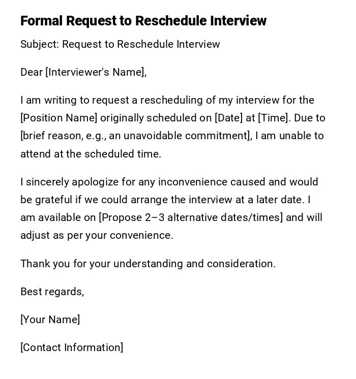 Formal Request to Reschedule Interview Formal Request to Reschedule Interview