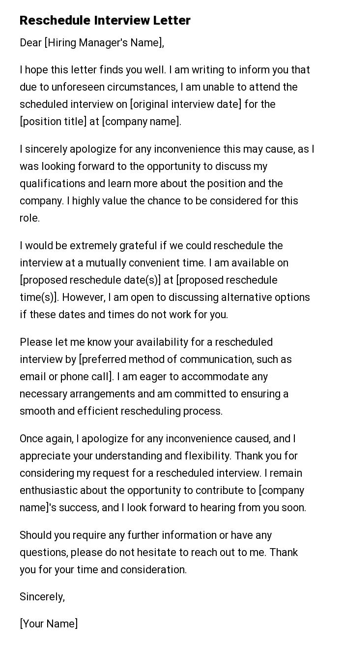Reschedule Interview Letter