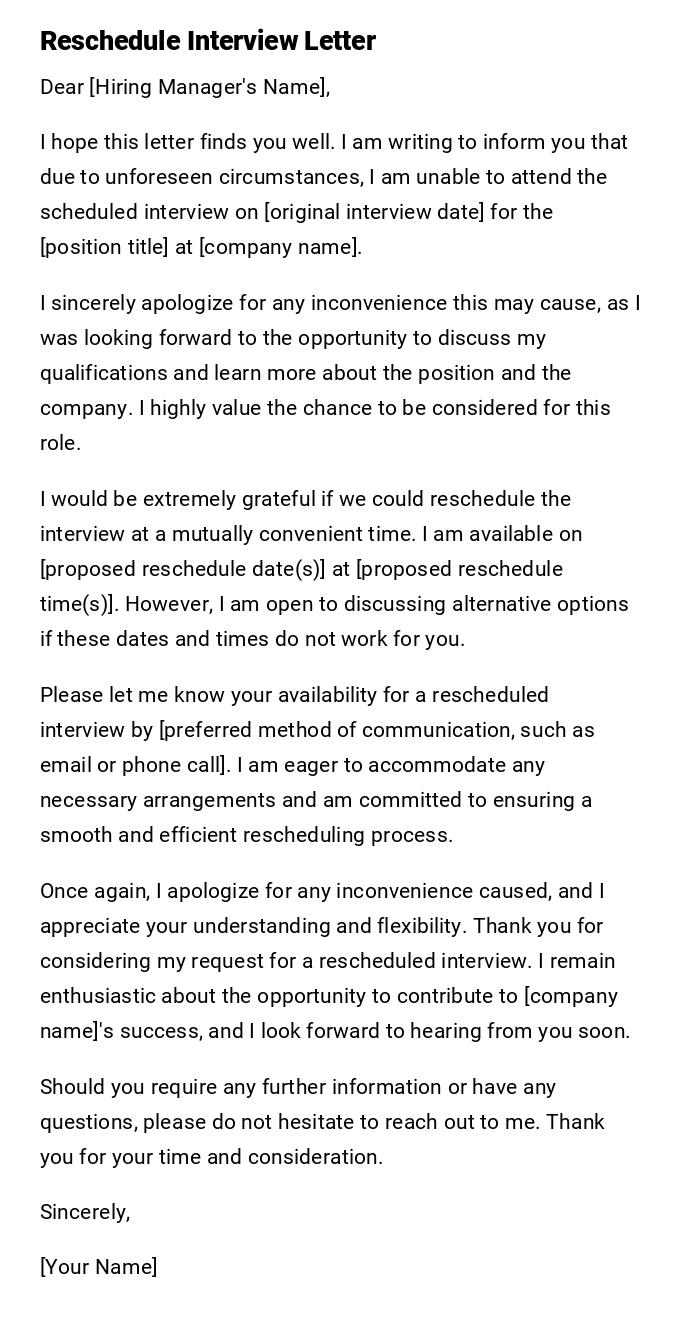 Reschedule Interview Letter