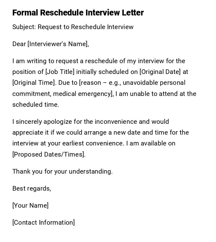 Formal Reschedule Interview Letter Formal Reschedule Interview Letter