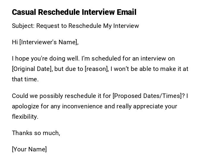Casual Reschedule Interview Email Casual Reschedule Interview Email
