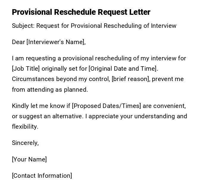 Provisional Reschedule Request Letter Provisional Reschedule Request Letter