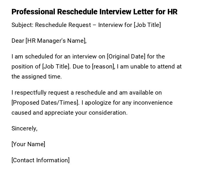 Professional Reschedule Interview Letter for HR Professional Reschedule Interview Letter for HR
