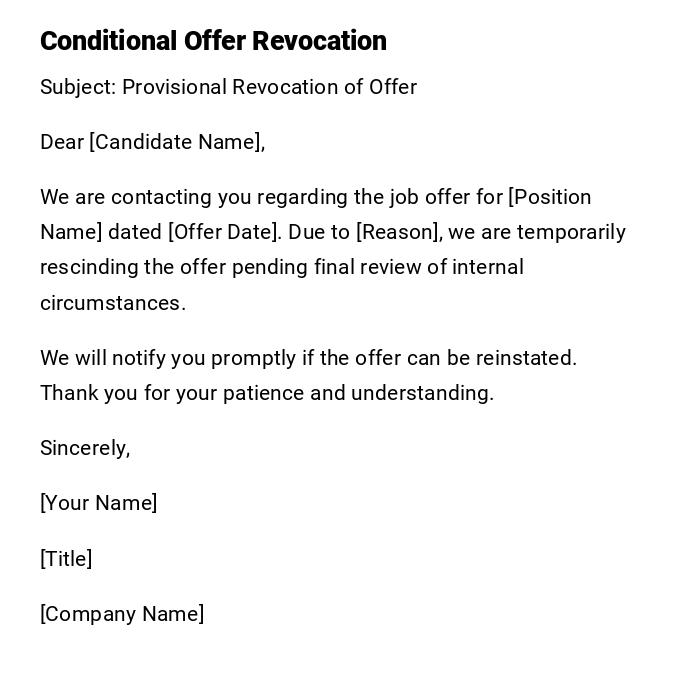 Conditional Offer Revocation Conditional Offer Revocation